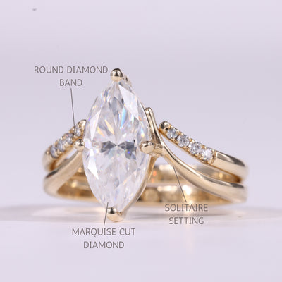 2.0CT Marquise Cut Cluster Set Curved Moissanite Bridal Ring Set