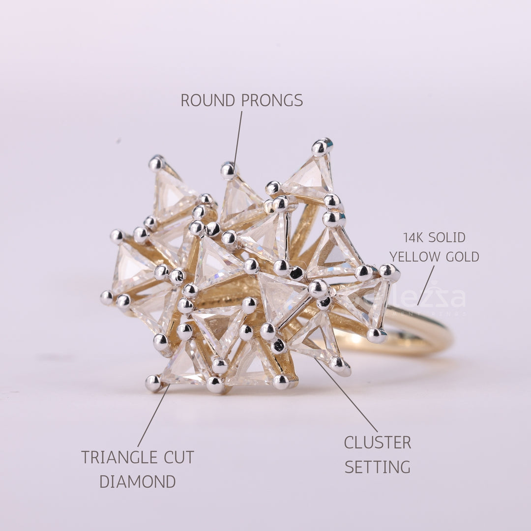 Triangle Cut Diamond Cluster Diamond Moissanite Engagement Ring