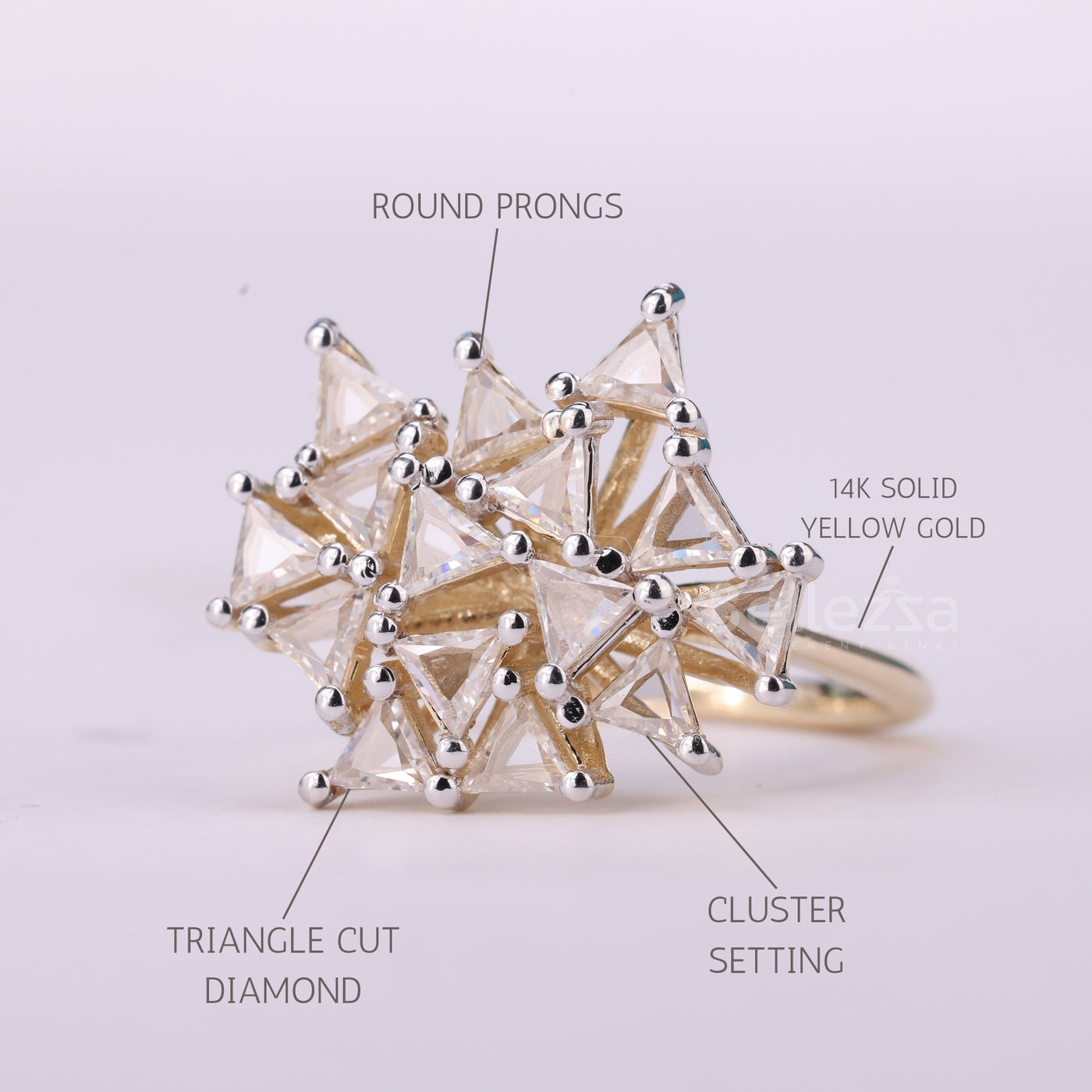 Triangle Cut Diamond Cluster Diamond Moissanite Engagement Ring