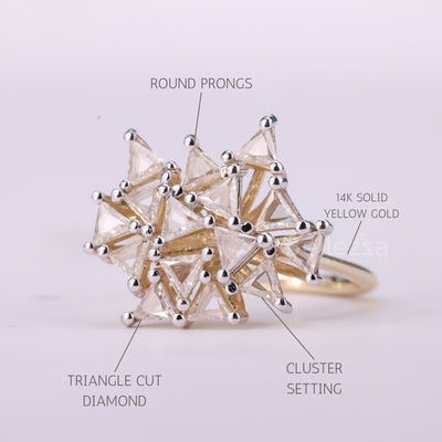 Triangle Cut Diamond Cluster Diamond Moissanite Engagement Ring