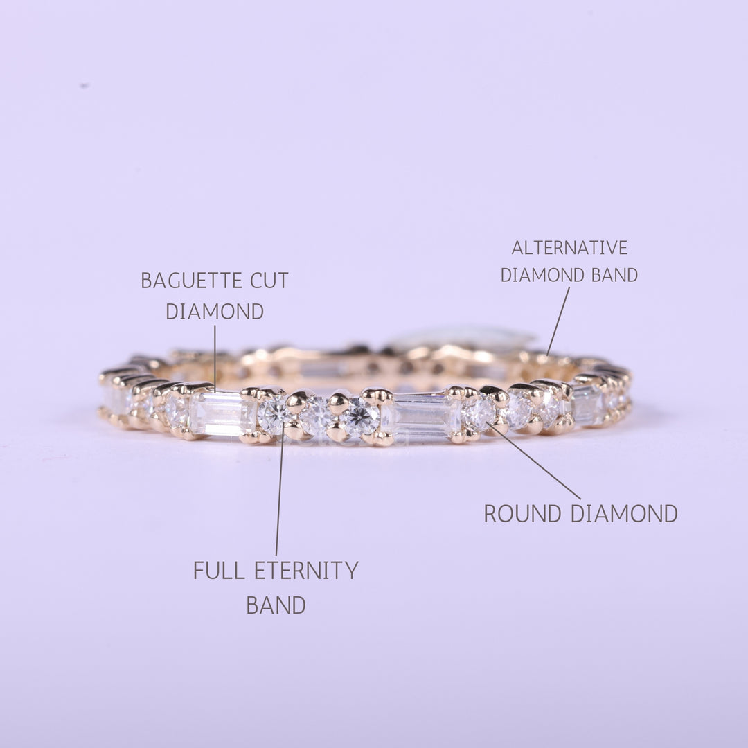 Round & Baguette Cut Diamond Moissanite Full Eternity Wedding Band