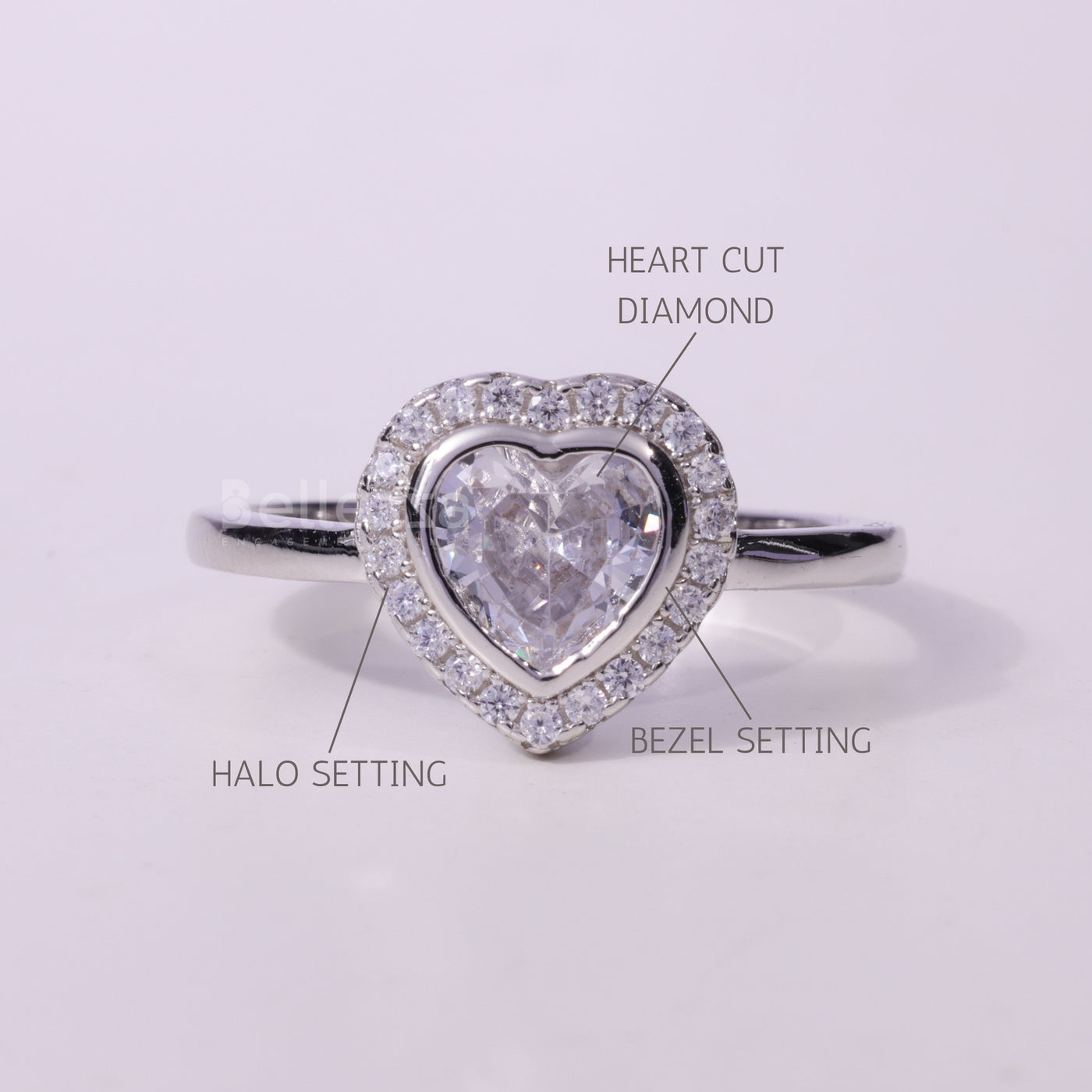 1.0CT Heart Cut Halo Setting Moissanite Engagement Ring