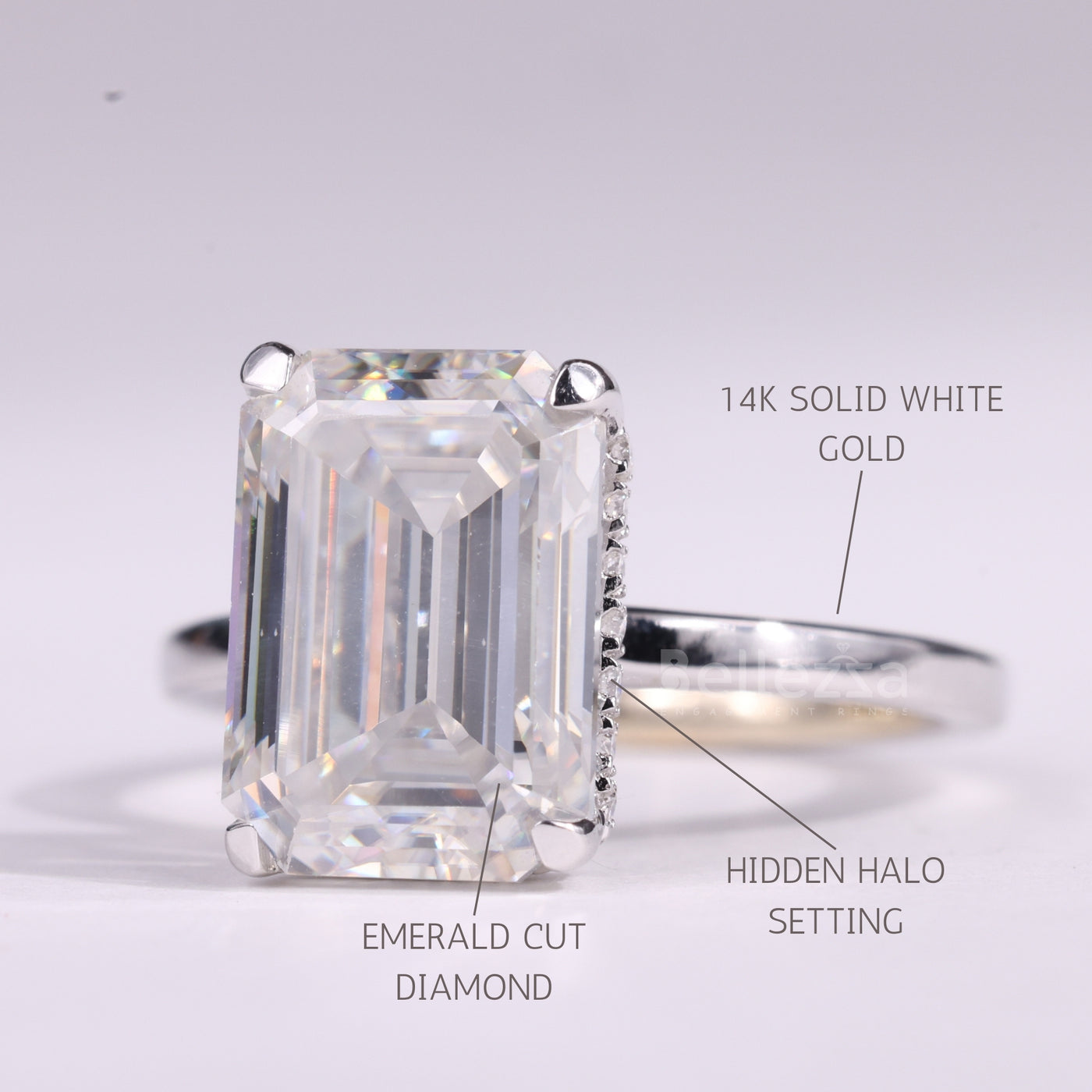 1.50CT Emerald Cut Hidden Halo Moissanite Engagement Ring