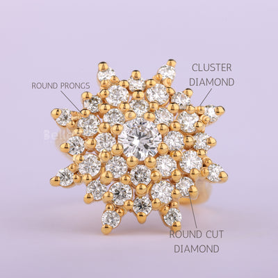0.50CT Round Cut Cluster Diamond Moissanite Engagement Ring