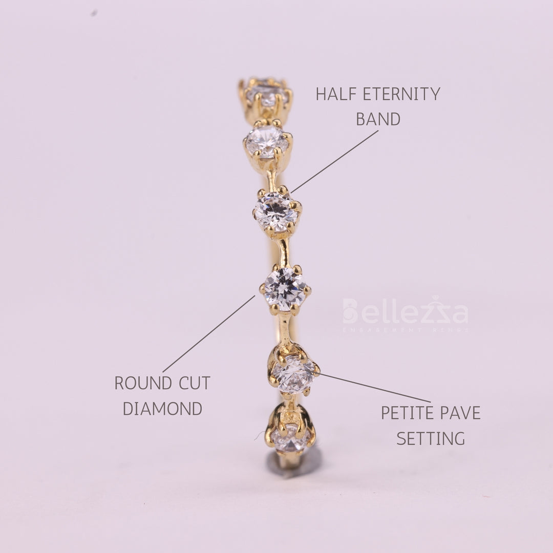 Round Cut Petite Pave Setting Half Eternity Moissanite Wedding Band