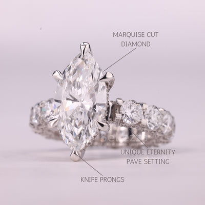 2.0CT Marquise Cut Diamond Eternity Pave Setting Moissanite Engagement Ring