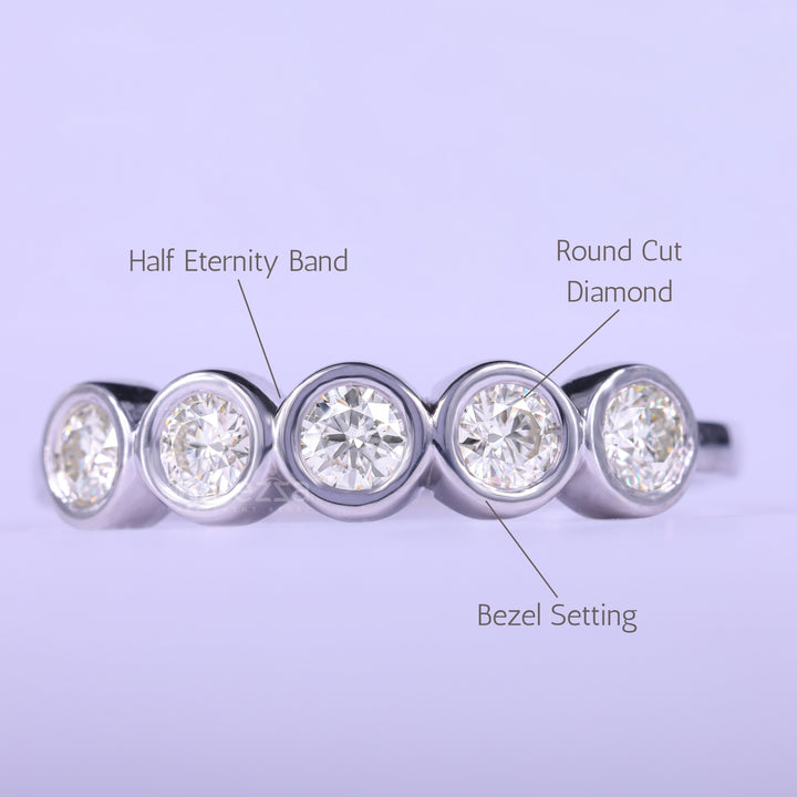 1.20CTW Round Cut Bezel Set Half Eternity Wedding Band