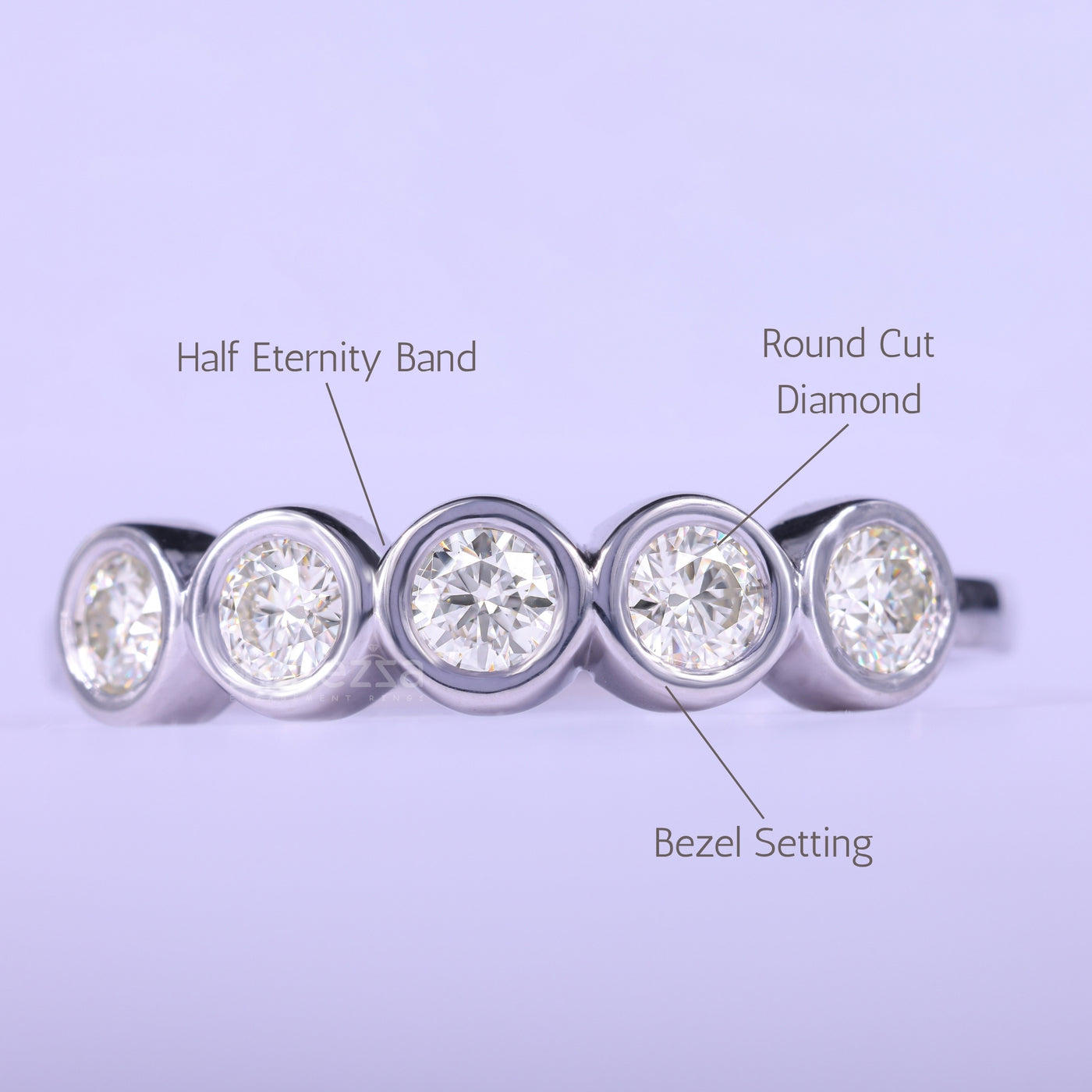 1.20CTW Round Cut Bezel Set Half Eternity Wedding Band