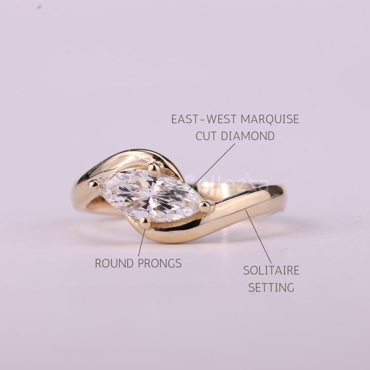 1.0CT East-West Marquise Cut Moissanite Engagement Ring