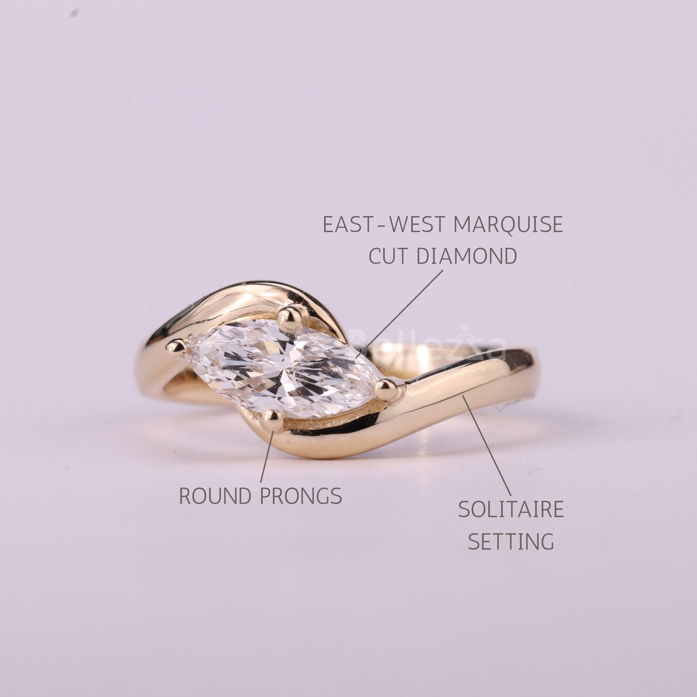 1.0CT East-West Marquise Cut Moissanite Engagement Ring