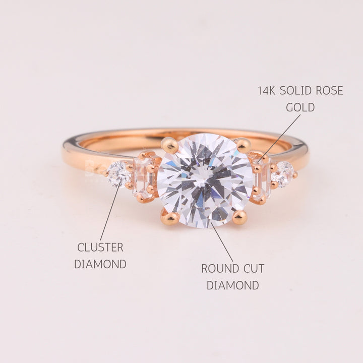 1.0CT Round Cut Cluster Diamond Moissanite Engagement Ring