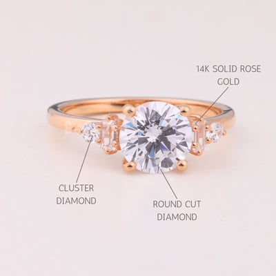 1.0CT Round Cut Cluster Diamond Moissanite Engagement Ring