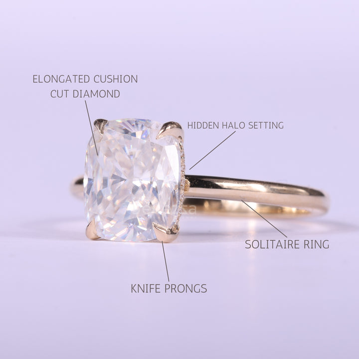 1.50CT Elongated Cushion Cut Diamond Hidden Halo Engagement Ring