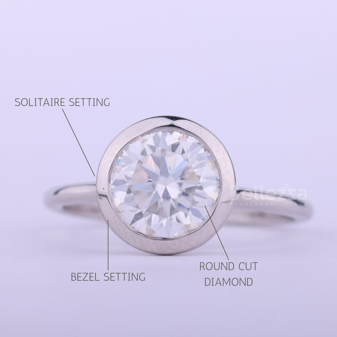 1.0CT Round Cut Diamond Bezel Setting Solitaire Engagement Ring
