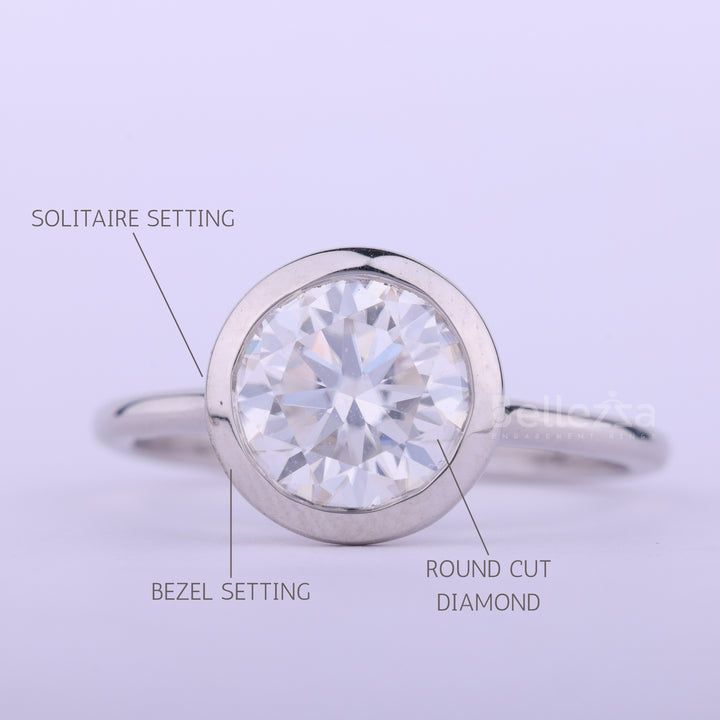 1.0CT Round Cut Diamond Bezel Setting Solitaire Engagement Ring