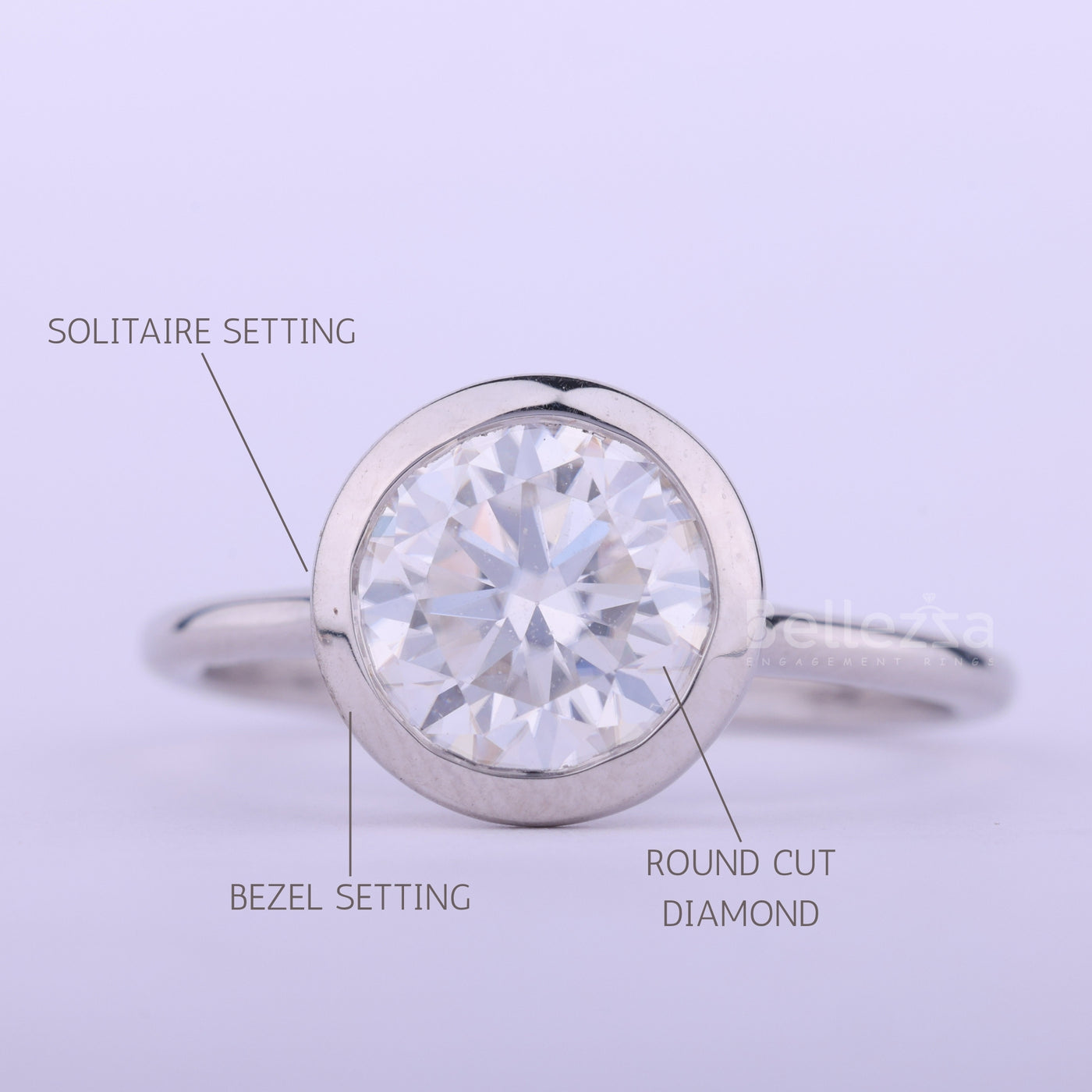 1.0CT Round Cut Diamond Bezel Setting Solitaire Engagement Ring