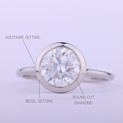 1.0CT Round Cut Diamond Bezel Setting Solitaire Engagement Ring