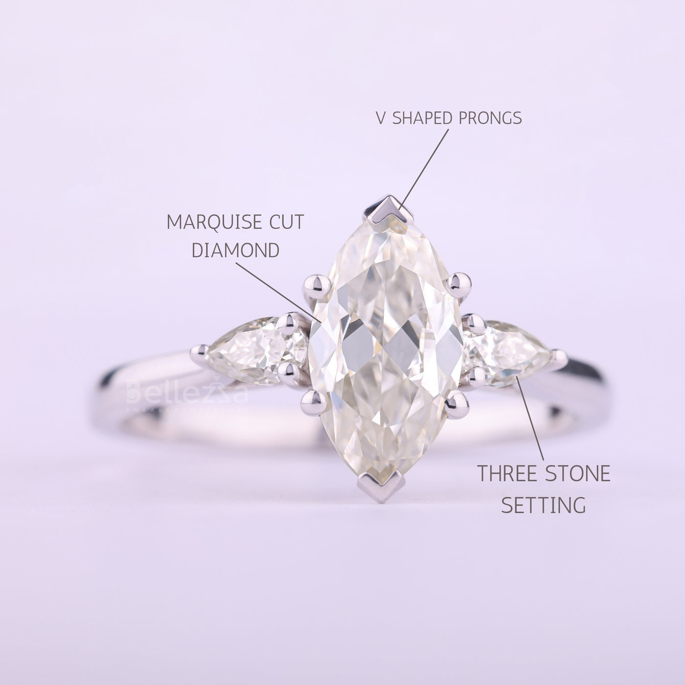 1.50CT Marquise Cut Three Stone Moissanite Engagement Ring