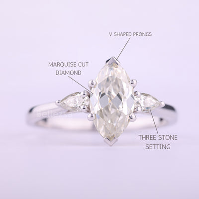 1.50CT Marquise Cut Three Stone Moissanite Engagement Ring