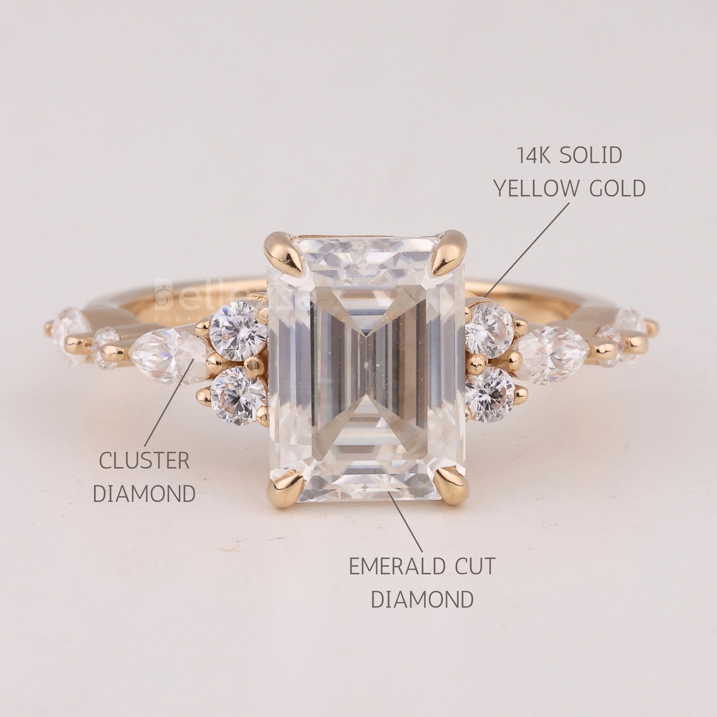 1.50CT Emerald Cut Cluster Diamond Moissanite Engagment Ring