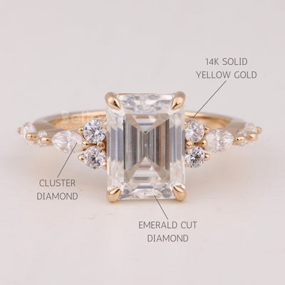 1.50CT Emerald Cut Cluster Diamond Moissanite Engagment Ring