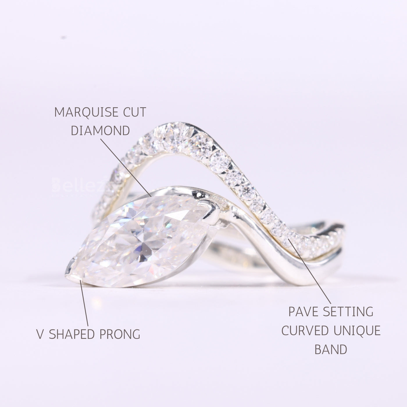 2.0CT East-West Marquise Cut Curved Moissanite Bridal Ring Set