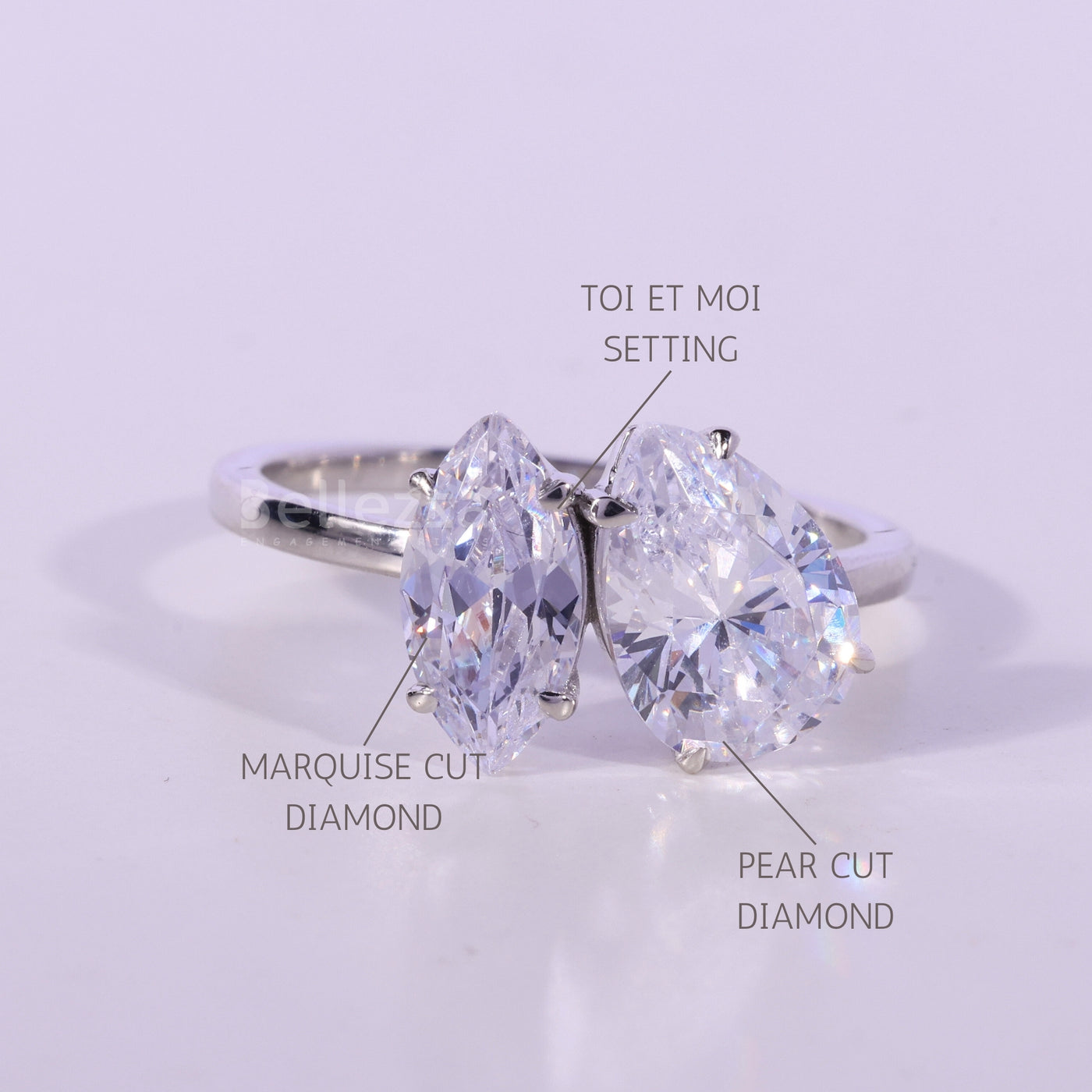 2.0CTW Pear & Marquise Cut Diamond Moissanite Toi Et Moi Engagement Ring