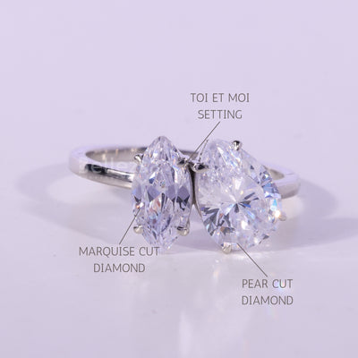 2.0CTW Pear & Marquise Cut Diamond Moissanite Toi Et Moi Engagement Ring