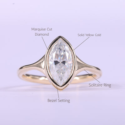 1.50CT Marquise Cut Bezel Setting Moissanite Engagement Ring