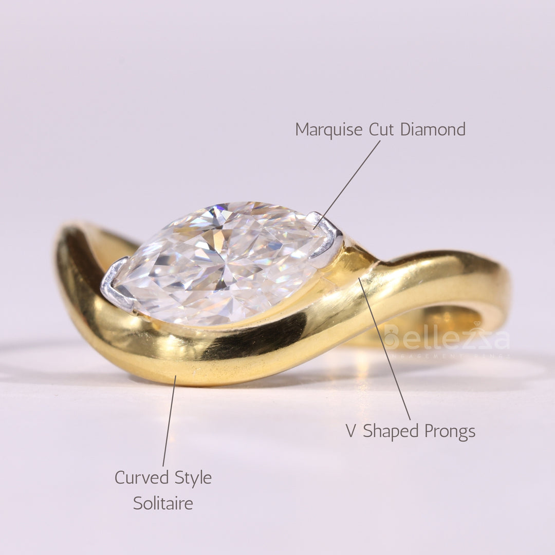1.50CT Marquise Cut Unique Curved Solitaire Engagement Ring
