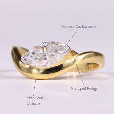 1.50CT Marquise Cut Unique Curved Solitaire Engagement Ring