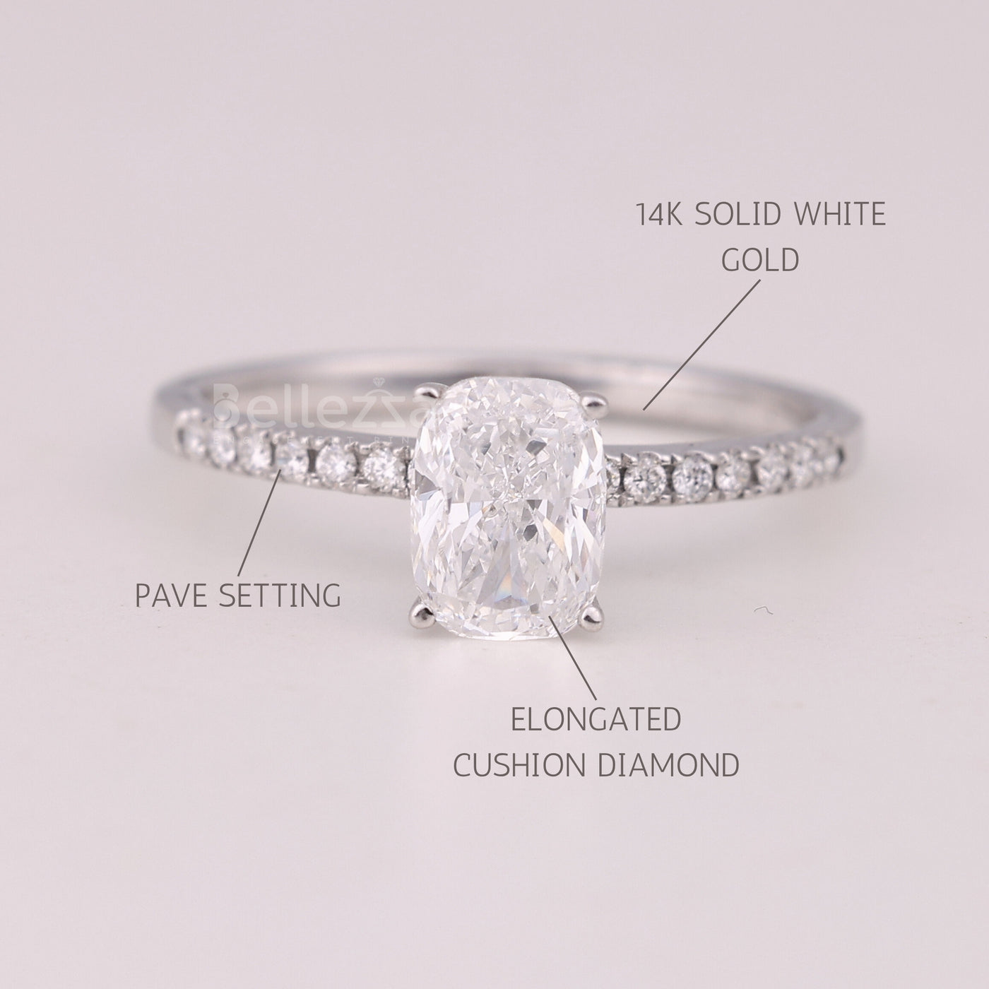 1.0CT Elongated Cushion Cut Pave Setting Engagement Ring