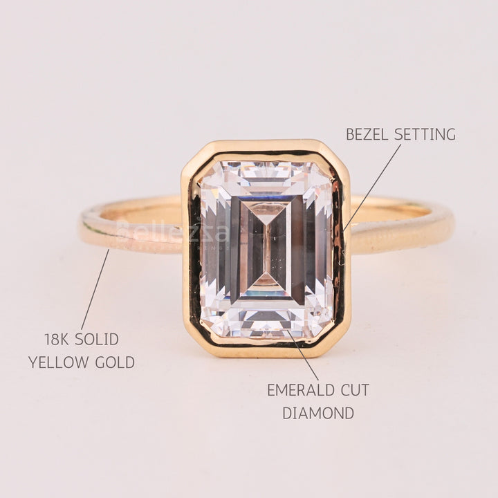 1.50CT Emerald Cut Bezel Setting Solitaire Engagement Ring