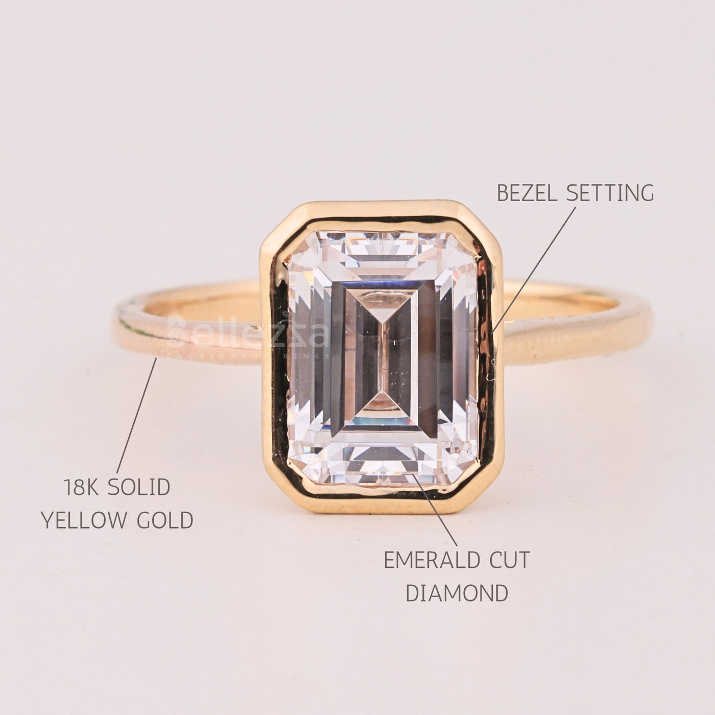 1.50CT Emerald Cut Bezel Setting Solitaire Engagement Ring