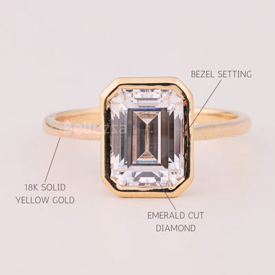 1.50CT Emerald Cut Bezel Setting Solitaire Engagement Ring