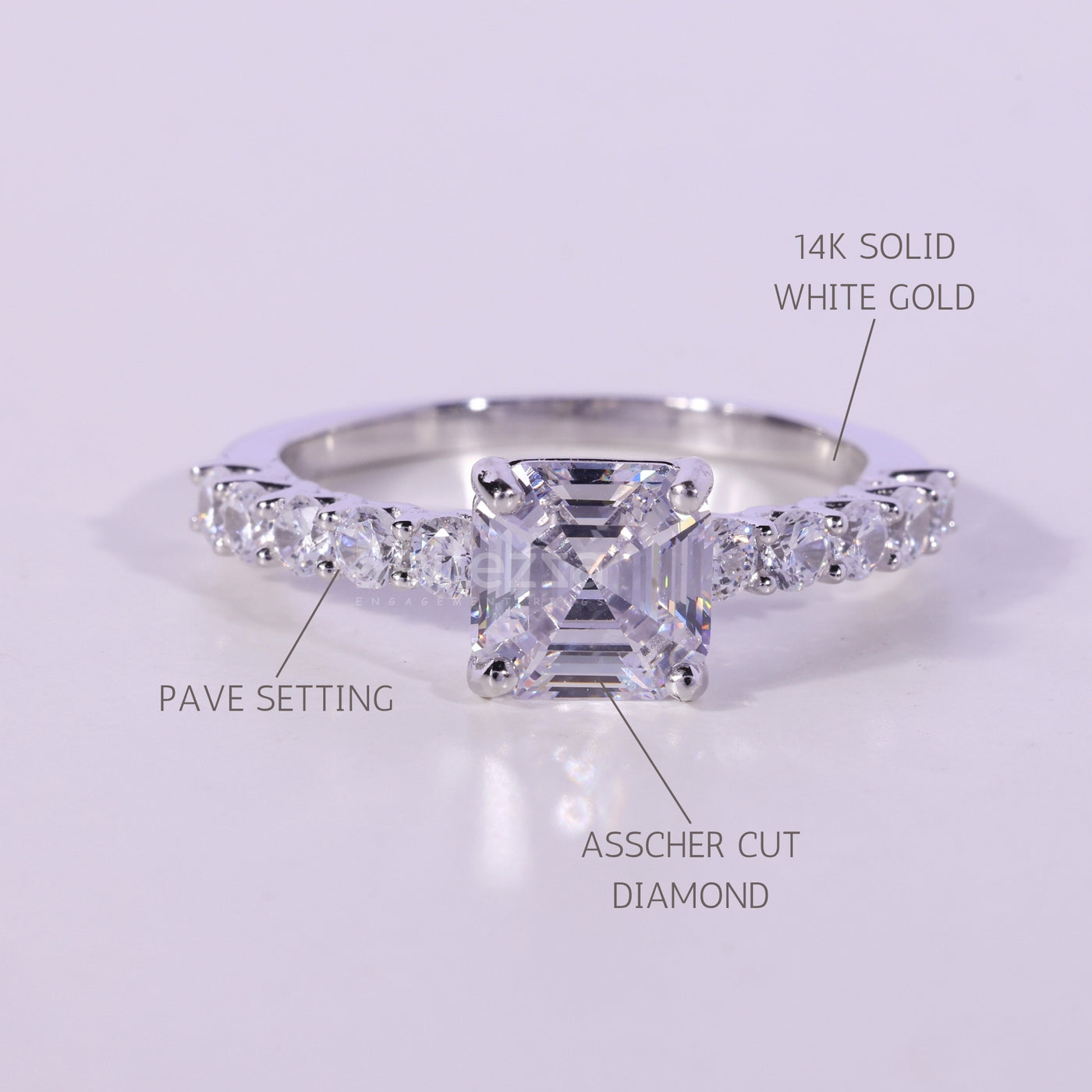 1.0CT Asscher Cut Pave Setting Moissanite Engagement Ring