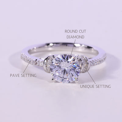 0.75CT Round Cut Diamond Pave Setting Moissanite Engagement Ring
