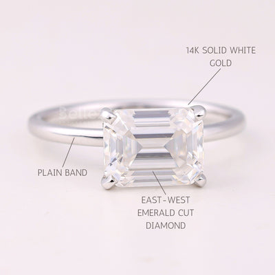 2.0CT East-West Emerald Cut Solitaire Moissanite Engagement Ring