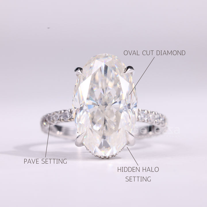 3.0CT Oval Cut Hidden Halo Pave Setting Moissanite Engagement Ring