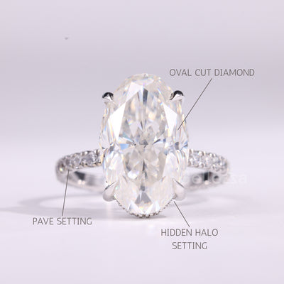 3.0CT Oval Cut Hidden Halo Pave Setting Moissanite Engagement Ring