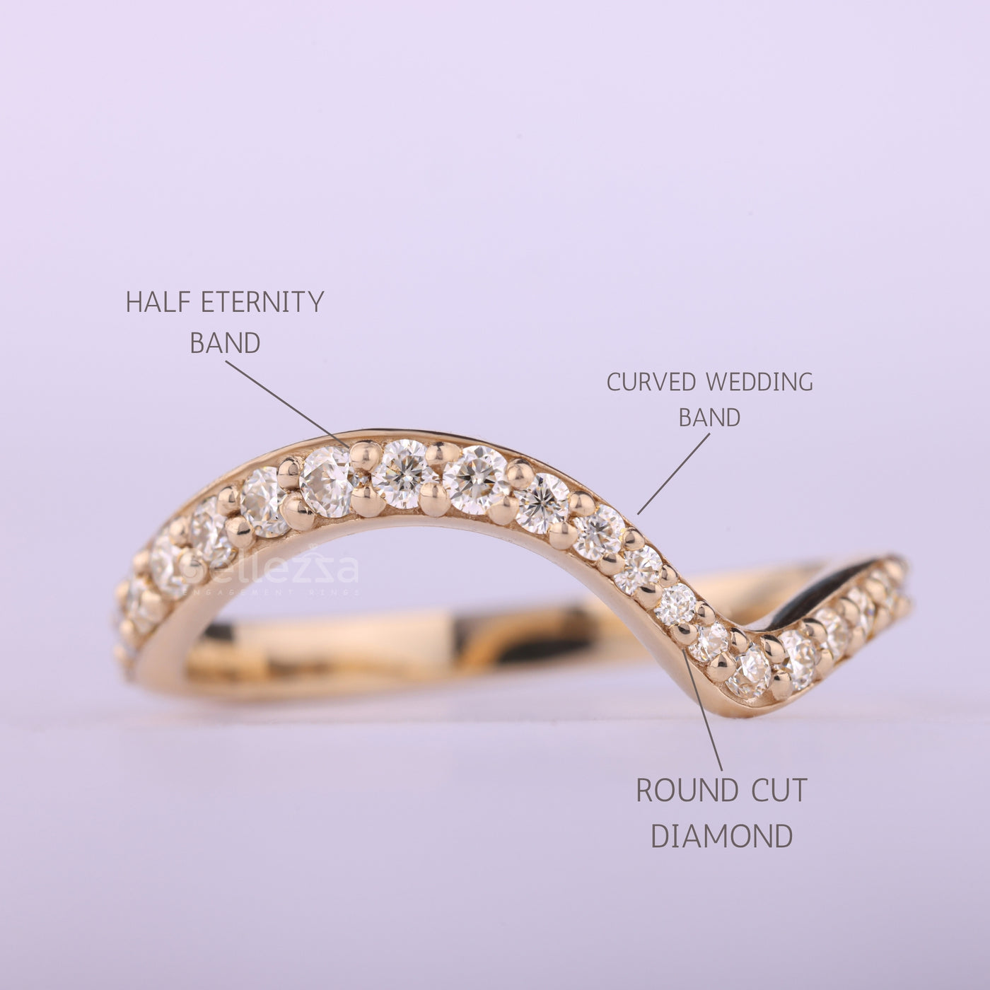 Round Cut Diamond Curved Moissanite Half Eternity Wedding Band