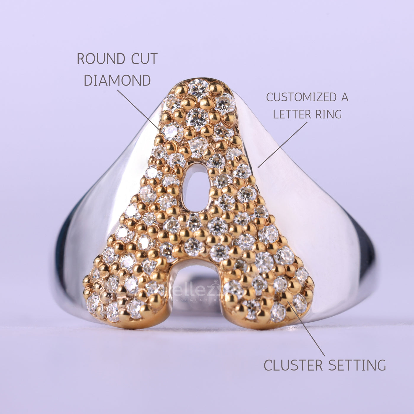 Round Cut Customized A Letter Moissanite Engagement Ring