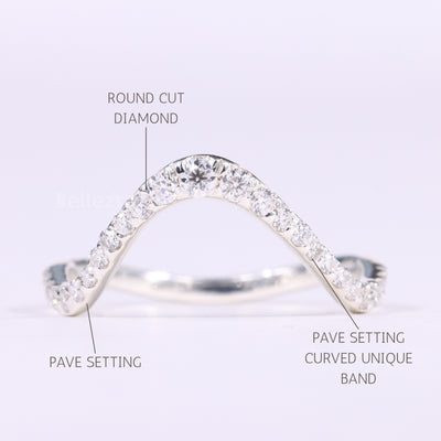 Round Cut Pave Setting Curved Moissanite Wedding Band