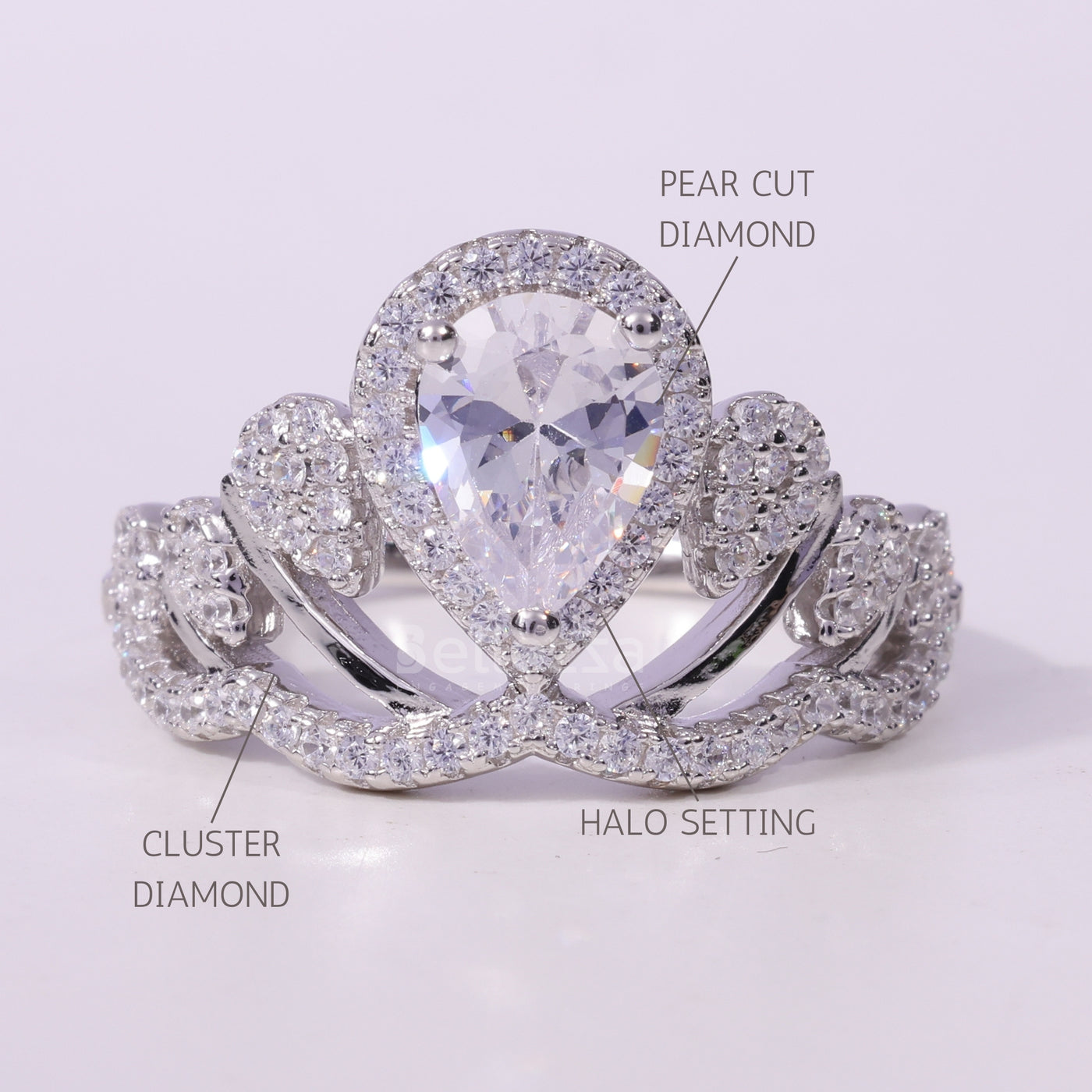 0.50CT Pear Cut Cluster Diamond Moissanite Engagement Ring