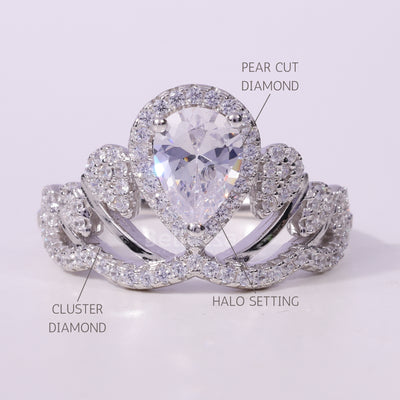 0.50CT Pear Cut Cluster Diamond Moissanite Engagement Ring
