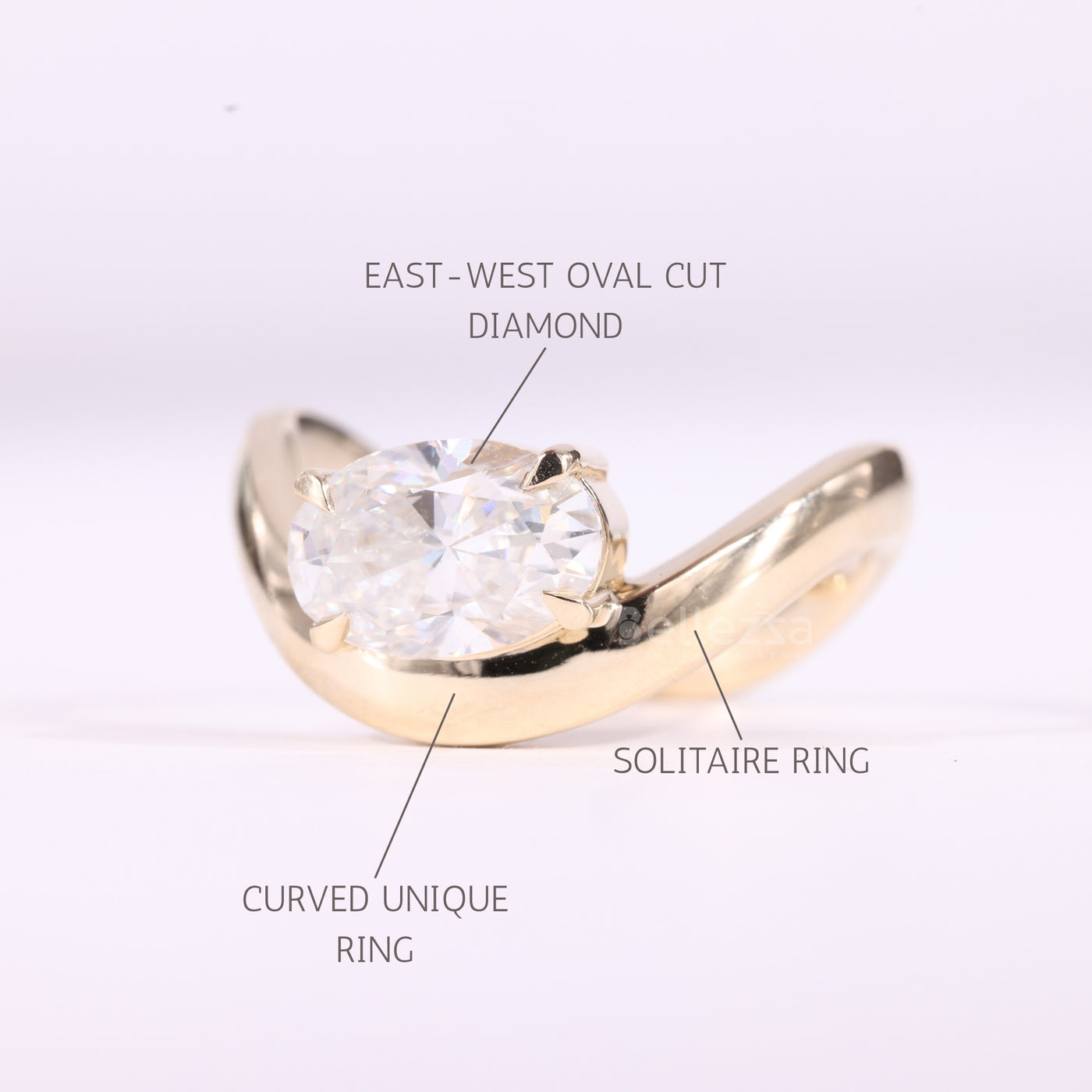 1.50CT East-West Oval Cut Curved Moissanite Solitaire Engagement Ring