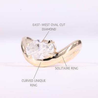1.50CT East-West Oval Cut Curved Moissanite Solitaire Engagement Ring