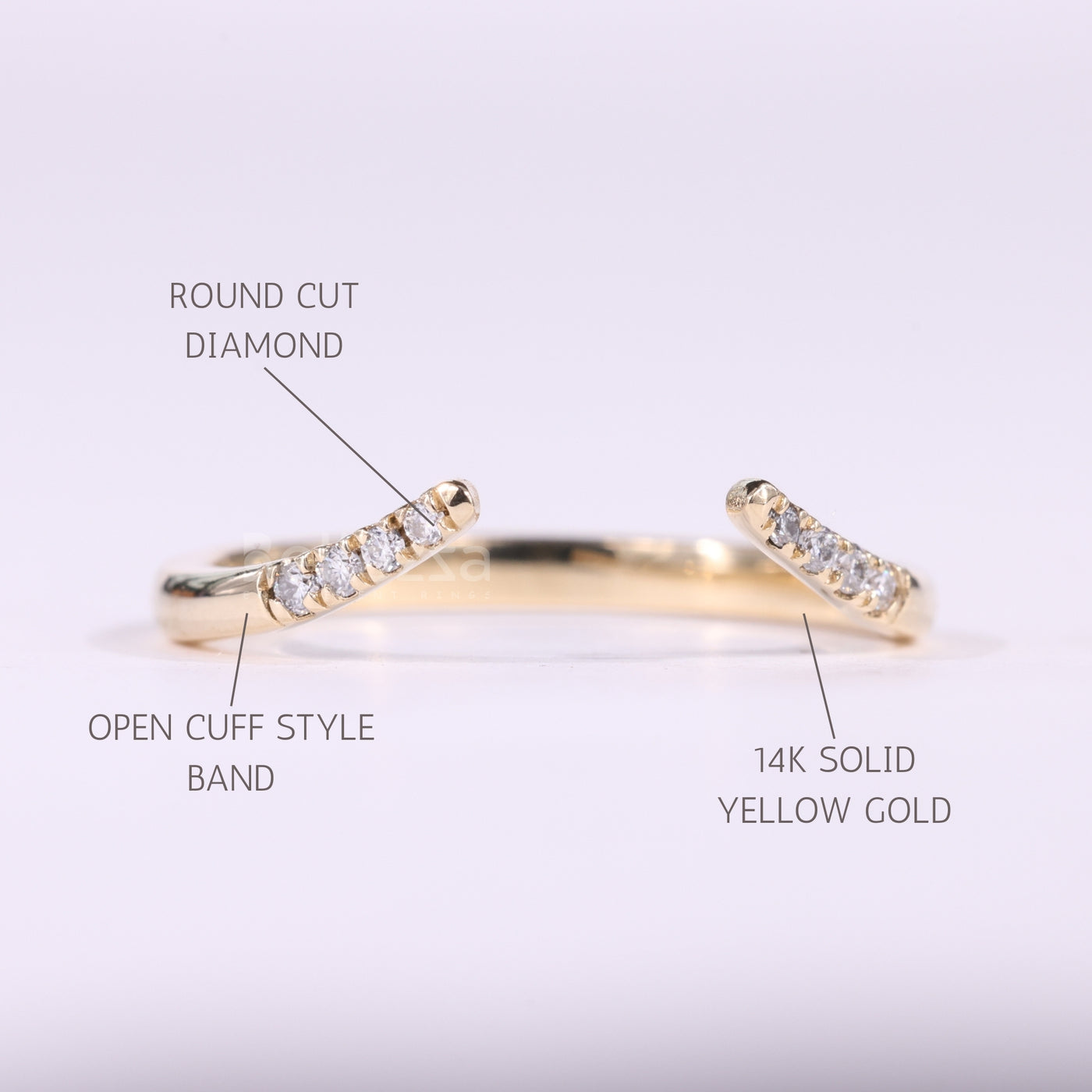 Round Cut Diamond Unqiue Open Cuff Style Wedding Band