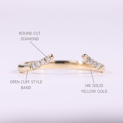 Round Cut Diamond Unqiue Open Cuff Style Wedding Band