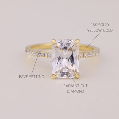 2.0CT Radiant Cut Pave Setting Moissanite Engagement Ring